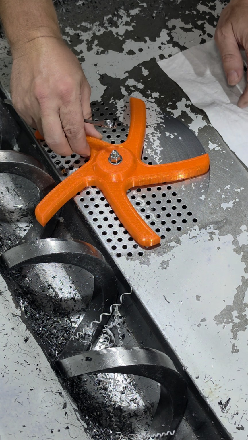 Finished Chip Screen Spider installation showing clearance above the top washer