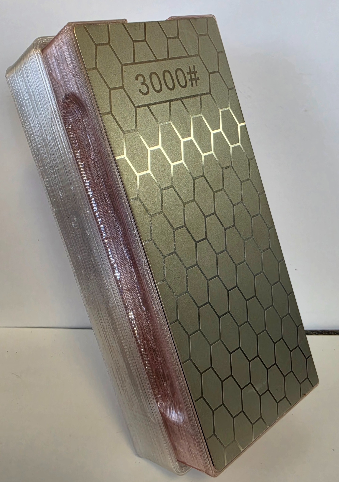 Susie translucent pink holder with 3000 grit diamond plate installed